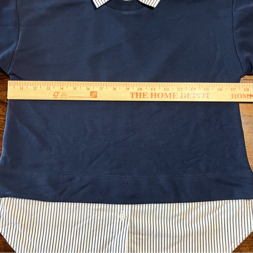 Loft Mixed Media Sweatshirt Women XS Petite Navy Striped Layered Preppy Classic - Picture 11 of 12